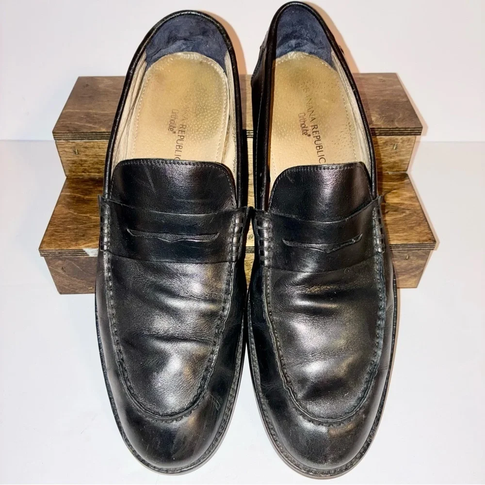 Banana Republic Men’s Penny Loafers Black Italian Leather Ortholite 11.5 M